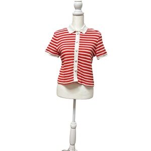 Mango Red and White Striped Knit Top